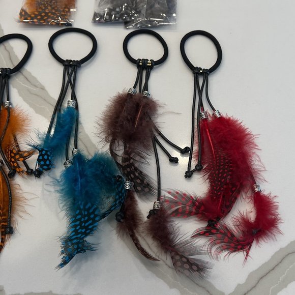 Assortment of NWOT Boho Feather Hair Accessories with Elastic Band Loop